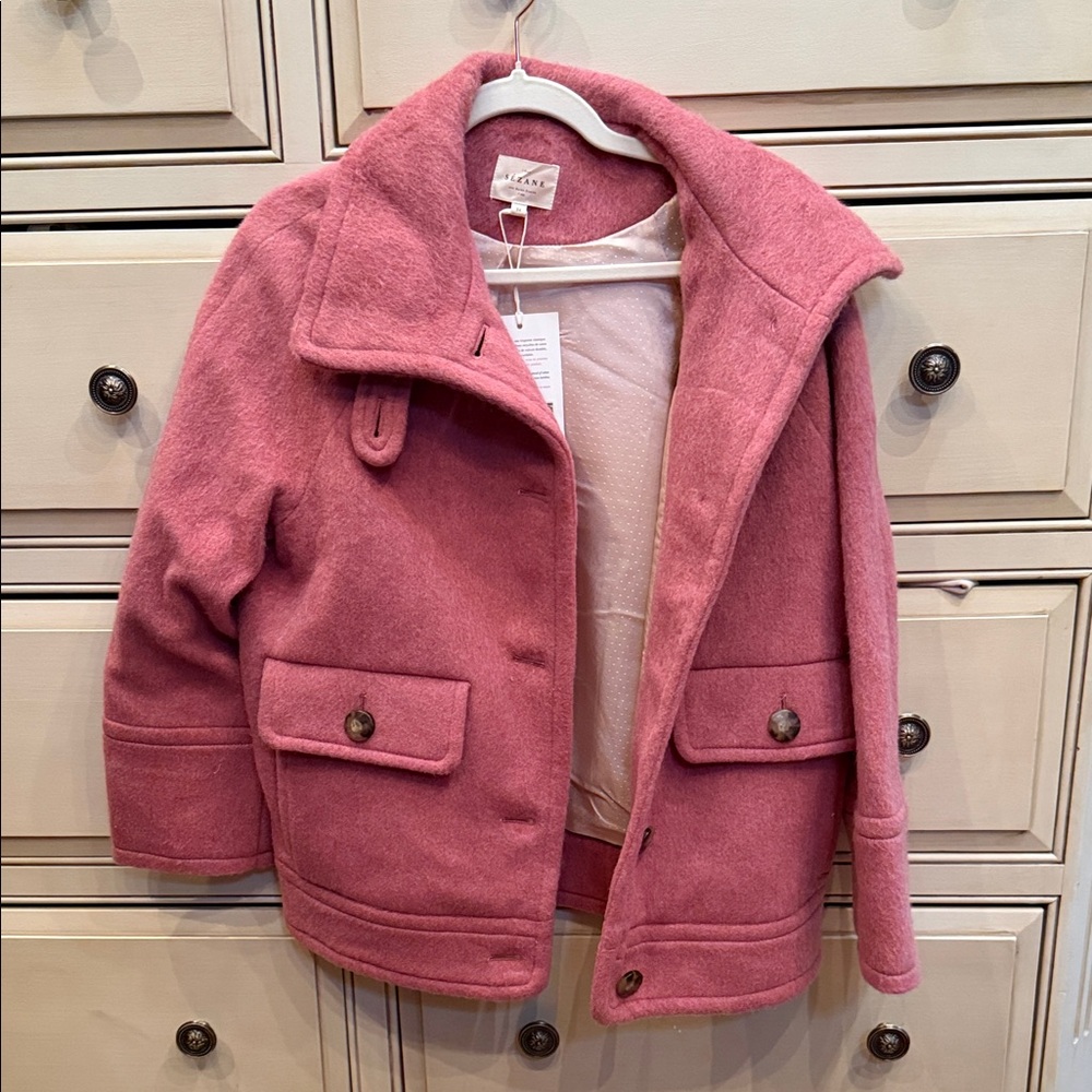 NWT Sézane Leo Funnel Neck Coat in Rosewood - Picture 3 of 7